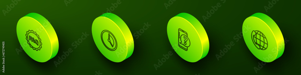 Aufkleber set isometric line label with text faq, time management, mobile phone question and telephone 24 hour
