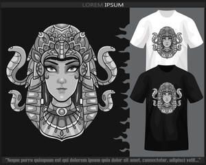 Cleopatra head monochrome mandala arts isolated on black and white t shirt.
