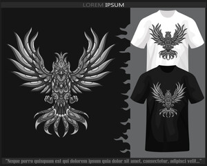 Phoenix monochrome mandala arts isolated on black and white t shirt.