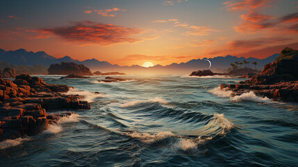 breathtaking landscape sea and waves background 16:9 widescreen backdrop wallpapers
