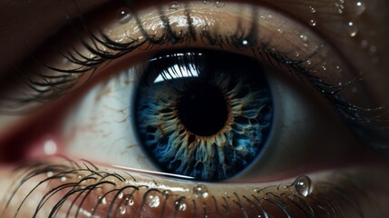 Close-up of an eye, tears, copy space, 16:9