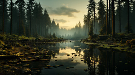 breathtaking landscape with river in the forest and trees background 16:9 widescreen backdrop wallpapers