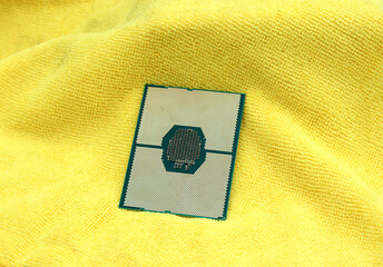 New generation Server processor close-up yellow background