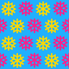 Simple Christmas seamless pattern with geometric motifs. Snowflakes and circles with different ornaments. Retro textile collection. On white background