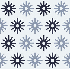 Simple Christmas seamless pattern with geometric motifs. Snowflakes and circles with different ornaments. Retro textile collection. On white background