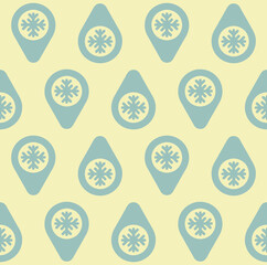 Simple Christmas seamless pattern with geometric motifs. Snowflakes and circles with different ornaments. Retro textile collection. On white background