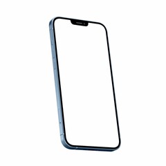 3D rendering of a mobile phone with a white screen on a white background