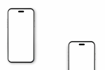 3D rendering of  two  mobile phones with a white screens on a white background