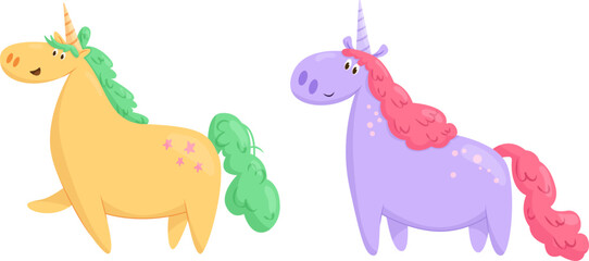 Vector set with yellow and purple unicorn