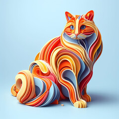 Colorful cat in abstract shape on blue background. 3d illustration