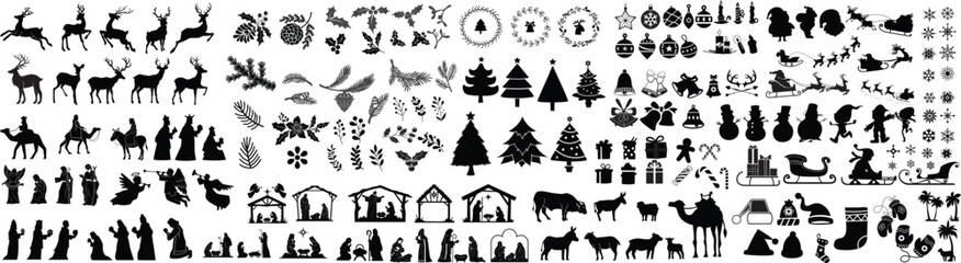 Christmas season elements silhouette | Big Set icons | EPS 10 - obrazy, fototapety, plakaty
