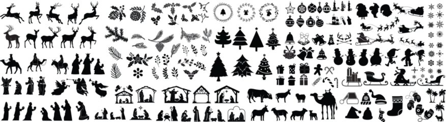 Fotobehang Christmas season elements silhouette   Big Set icons   EPS 10 © TJ_Designs