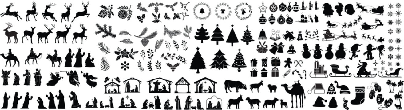 Christmas season elements silhouette | Big Set icons | EPS 10