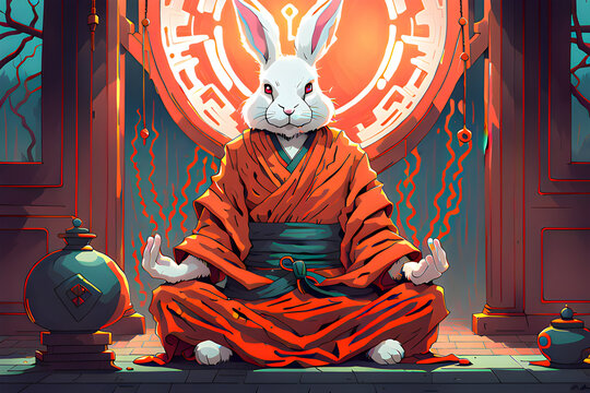 A meditating rabbit. Generative AI