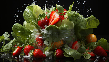 Freshness of nature bounty strawberry, tomato, raspberry, blueberry, apple generated by AI