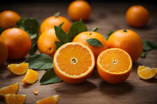 Oranges on a table. Generative AI.