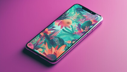 Modern technology connects nature with creativity on colored backgrounds generated by AI