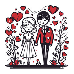 illustration of cute characters of a couple on Valentine's day on isolated background