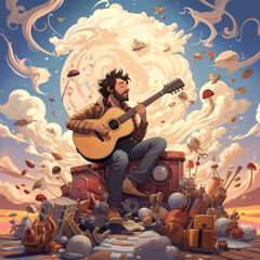 The musician played the beautiful concert , slice perspective, cartoon style.generate ai