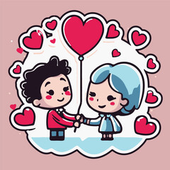 illustration of cute characters of a couple on Valentine's day on isolated background