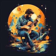 The musician played the beautiful concert , slice perspective, cartoon style.generate ai