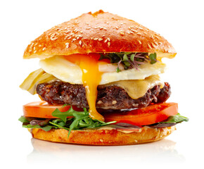 Fresh tasty burger isolated on white.