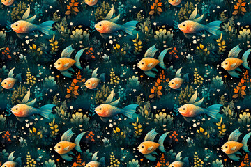 Obraz na płótnie Canvas Seamless pattern of enchanted sea animals
