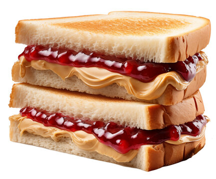 Peanut butter and red jelly sandwich isolated on transparent background