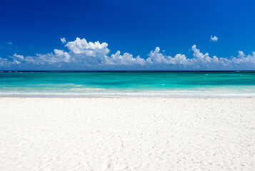 Fototapeta na wymiar Beach and tropical sea. Blue sea and blue sky