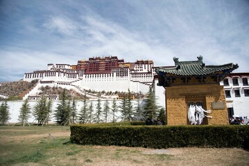 View of the magnificent Potala Palace perched atop a hill in Lhasa, Tibet