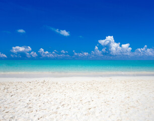 Beach and tropical sea. Blue sea and blue sky