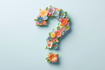 Creative Spring question mark concept made of colorful pastel flowers and leaves. ai generative