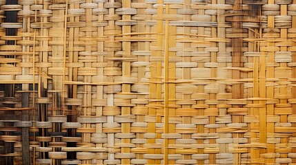 Texture of a wicker, flat wicker basket weave texture, natural colors of rattan and bark, raffia, bamboo, straw cloth-like texture background for craft, hobby, fall. Earth natural material, pattern. 