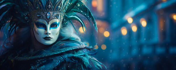 A woman wearing an intricate mask at the Venice Carnival - obrazy, fototapety, plakaty