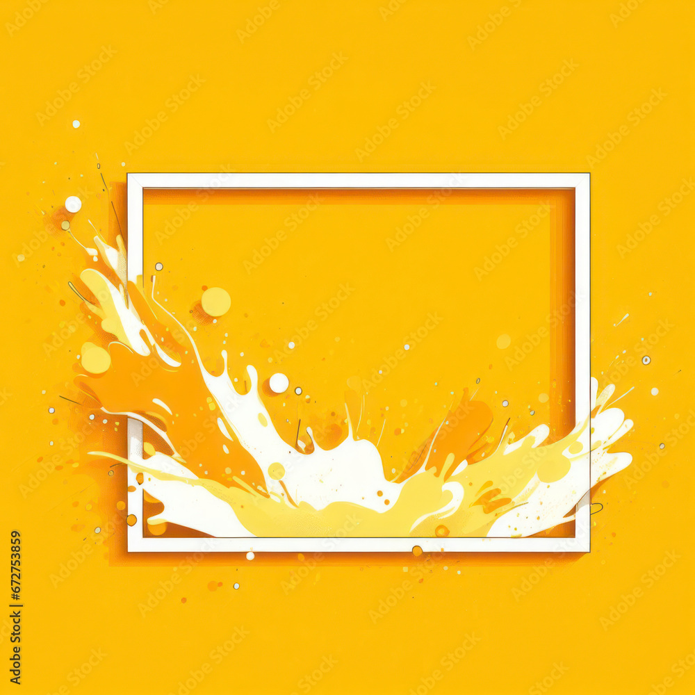 Aufkleber yellow background with white frame and splashes of paint. ai generative