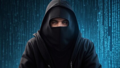 Computer hacker in hood and mask