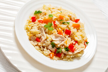 Chicken Fried Rice with vegetables in white bowl