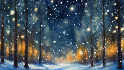 Fotobehang Snow falling at night in a snowy dark forest © Giuseppe Cammino
