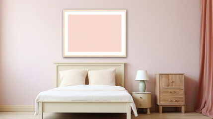 Mock up frame in warm colored girl bedroom. generative ai
