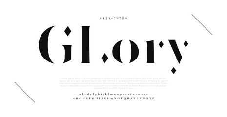 GLORY Elegant Font Uppercase Lowercase and Number. Classic Lettering Minimal Fashion Designs. Typography modern serif fonts regular decorative vintage concept. vector illustration  - obrazy, fototapety, plakaty