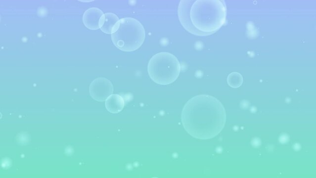 水色の背景にバブルがふわふわ回転しながら動く背景動画