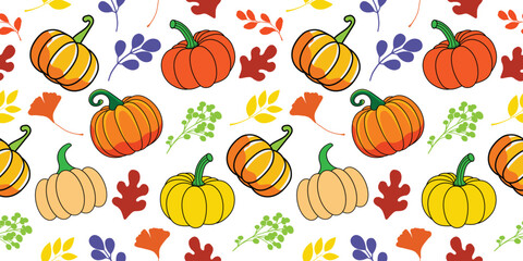 Pumpkin with various Autumn Leaf Combinations pattern design for thanksgiving, banner, poster, greetings, cover etc 