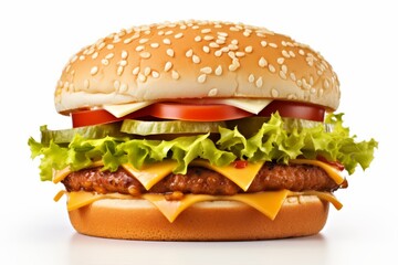 Classic Hamburger Isolated on White - Gourmet Fast Food Photography for Menus and Advertisements