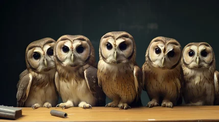 Wall murals Owl Cartoons A group of five owls on a branch created with Generative AI technology