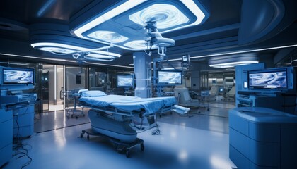 Cutting edge equipment and advanced medical devices in a state of the art modern operating room - Powered by Adobe