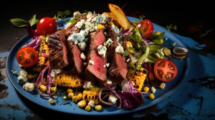 Obraz na płótnie Canvas Balsamic Steak Gorgonzola Salad with Grilled Corn 