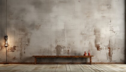 Modern and minimalistic empty room interior with textured concrete wall, high quality 3d render - obrazy, fototapety, plakaty