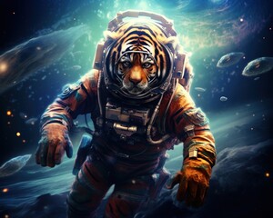 Tiger Astronaut floating in space