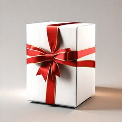 Beautiful Christmas Gift Box Wrapped in Red and Gold Ribbon with a Festive Bow