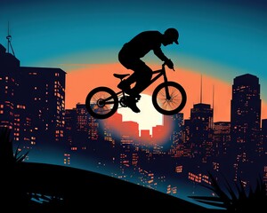BMX bike is performing a trick in the city.